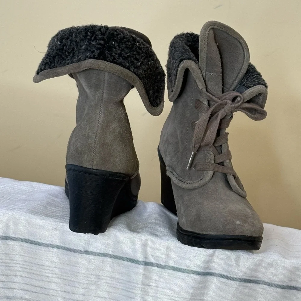 White Mountain Gray Wedge Ankle Boots with Suede Finish